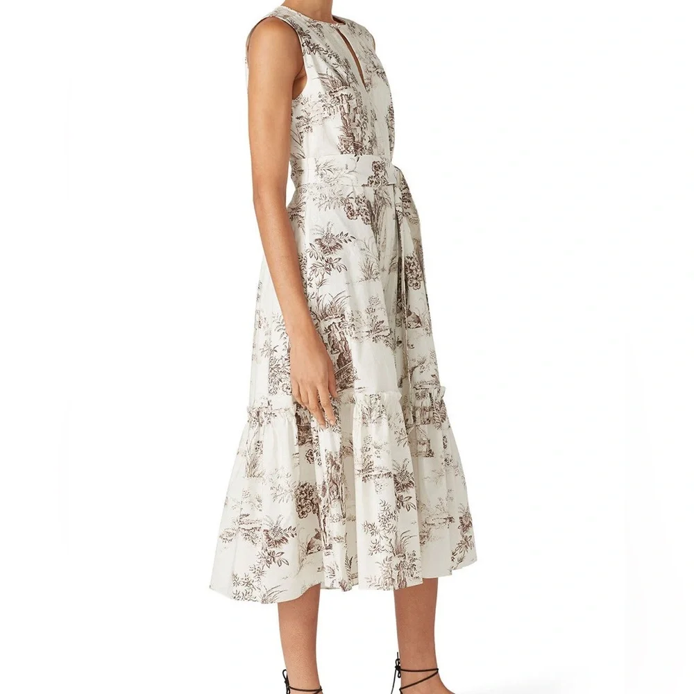 NICHOLAS Jordane White and Brown Floral Sleeveless Maxi Dress